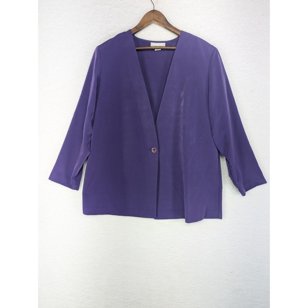 Fitting‎ Image Silky 1 Button Purple Padded Shoulders Cardigan Blazer Top 14-15